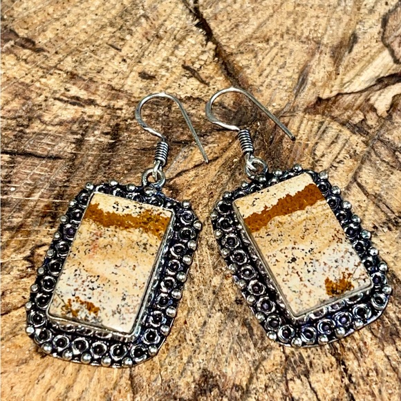 Abstract Picture Jasper Earrings 1 7/8” - Picture 5 of 9